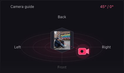 Camera guide showing a reference image and a selected 45-degree viewpoint